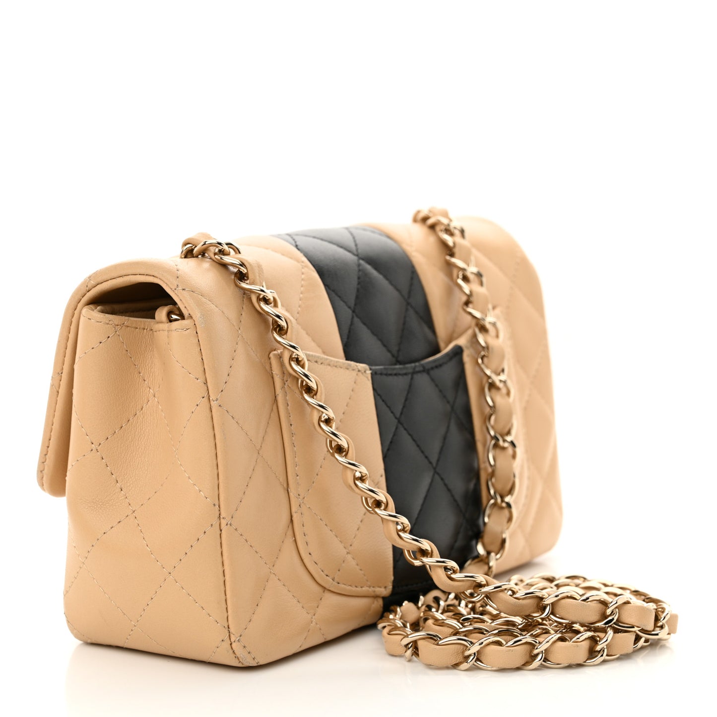 Lambskin Quilted Mini Rectangular Flap Beige Black