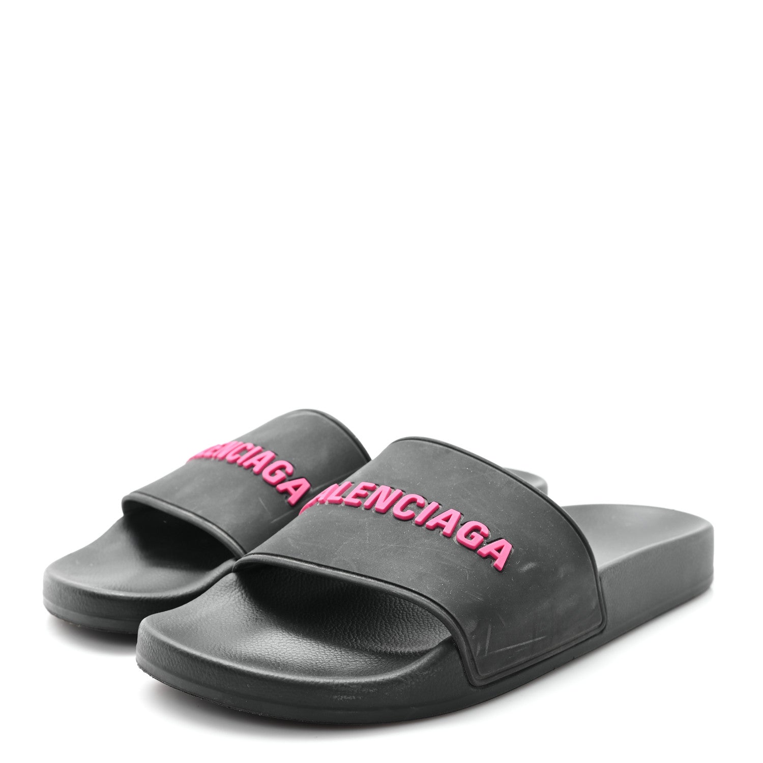 Balenciaga Rubber Womens Logo Pool Slide Sandals 39 Black Fuschia 4 of 9
