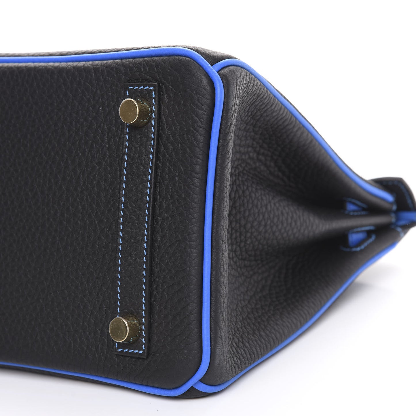 Taurillon Clemence Horseshoe Birkin 25 Black Bleu Hydra