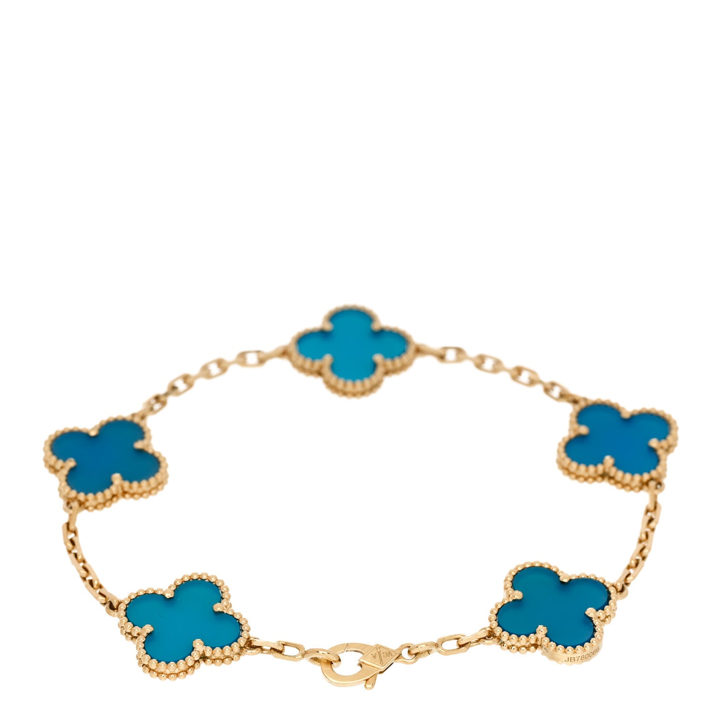 18K Yellow Gold Blue Agate 5 Motifs Vintage Alhambra Bracelet