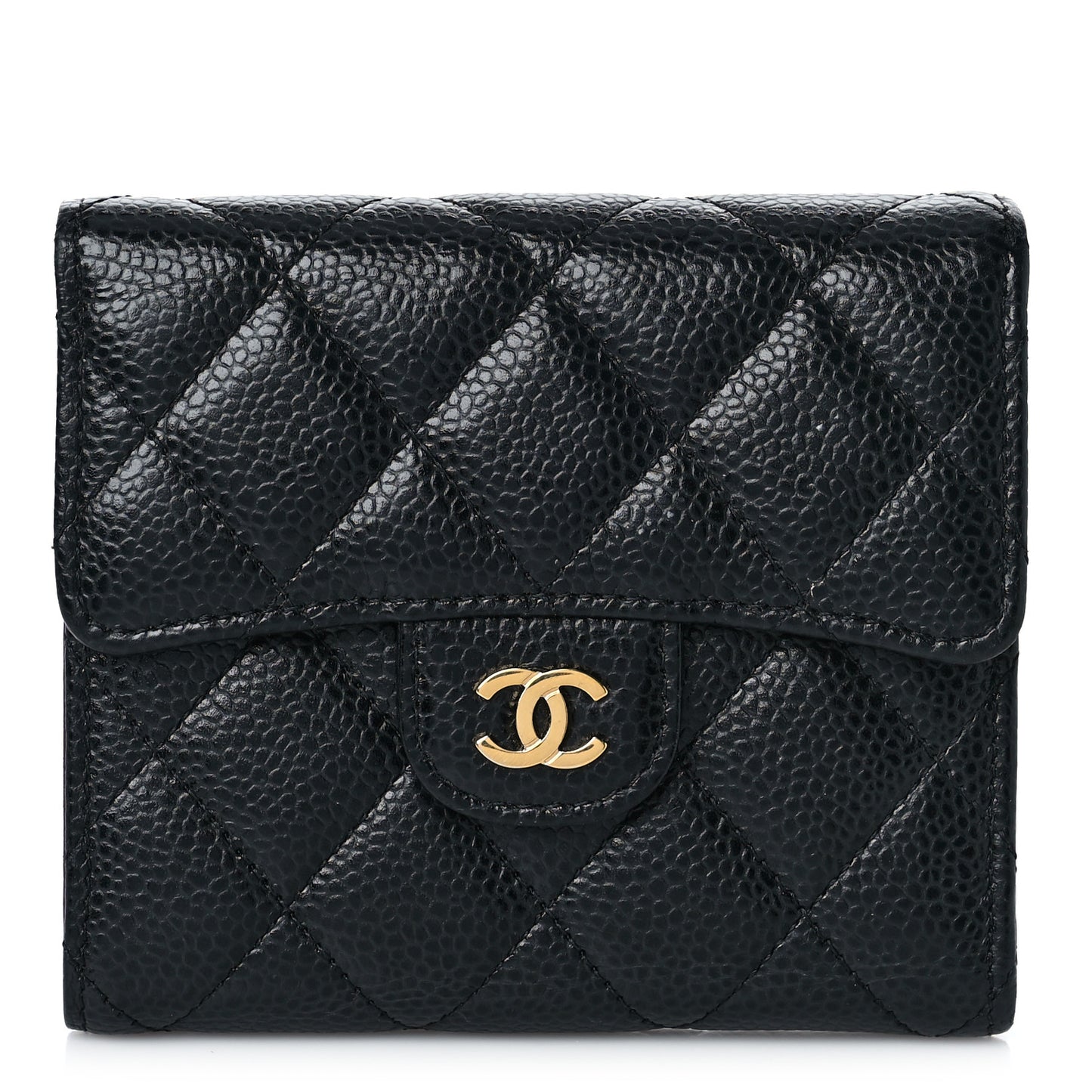 Caviar Quilted Compact Flap Wallet Black