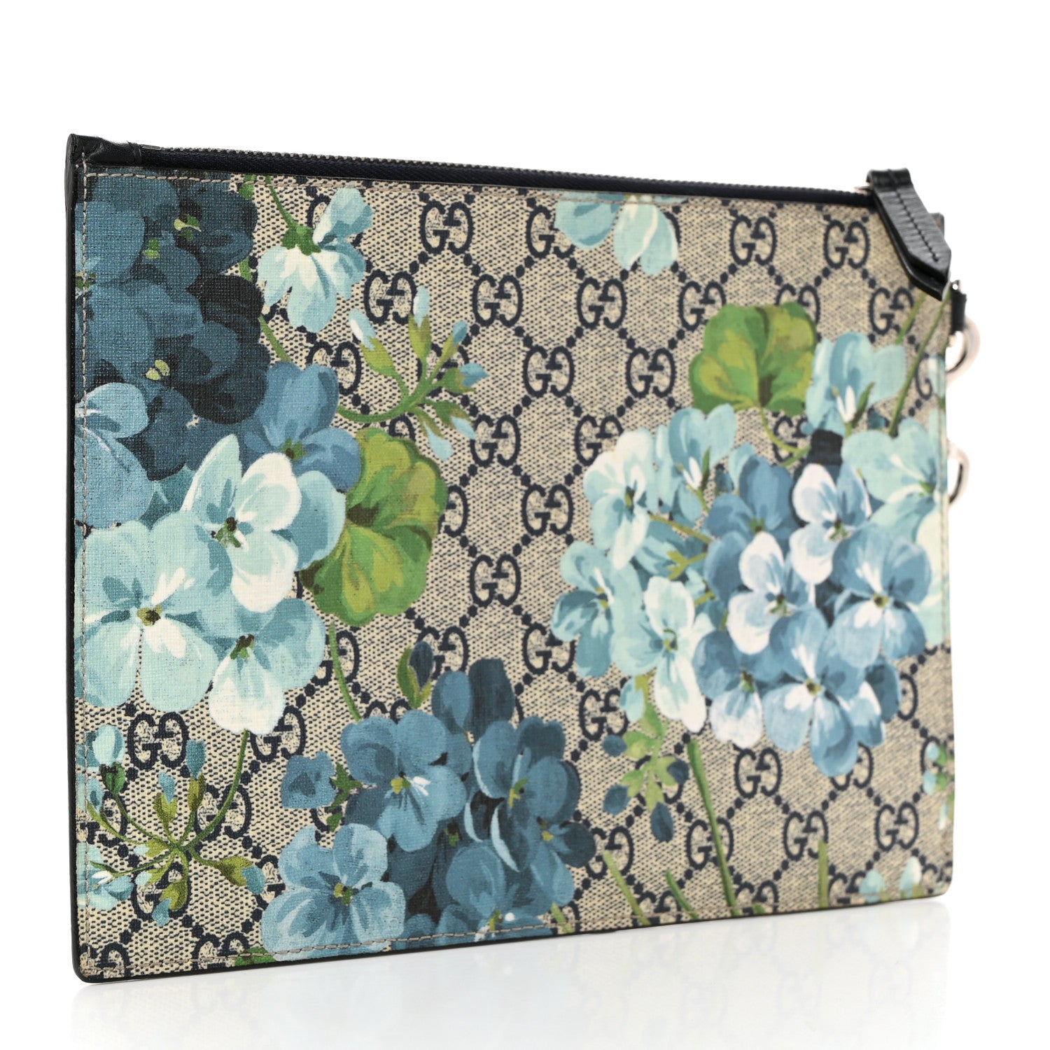 Gucci GG Supreme Monogram Blooms Small Zip Wristlet Pouch Beige Blue Black 3 of 8
