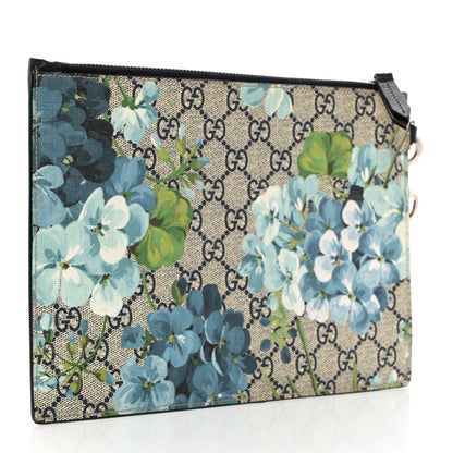 Gucci GG Supreme Monogram Blooms Small Zip Wristlet Pouch Beige Blue Black 3 of 8