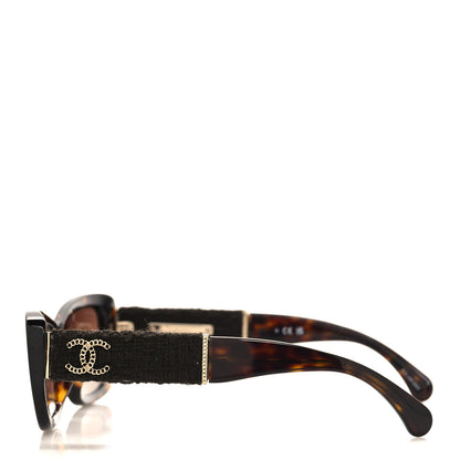 Chanel Acetate Tweed Wool CC Rectangle Sunglasses 5514 Tortoise 3 of 8