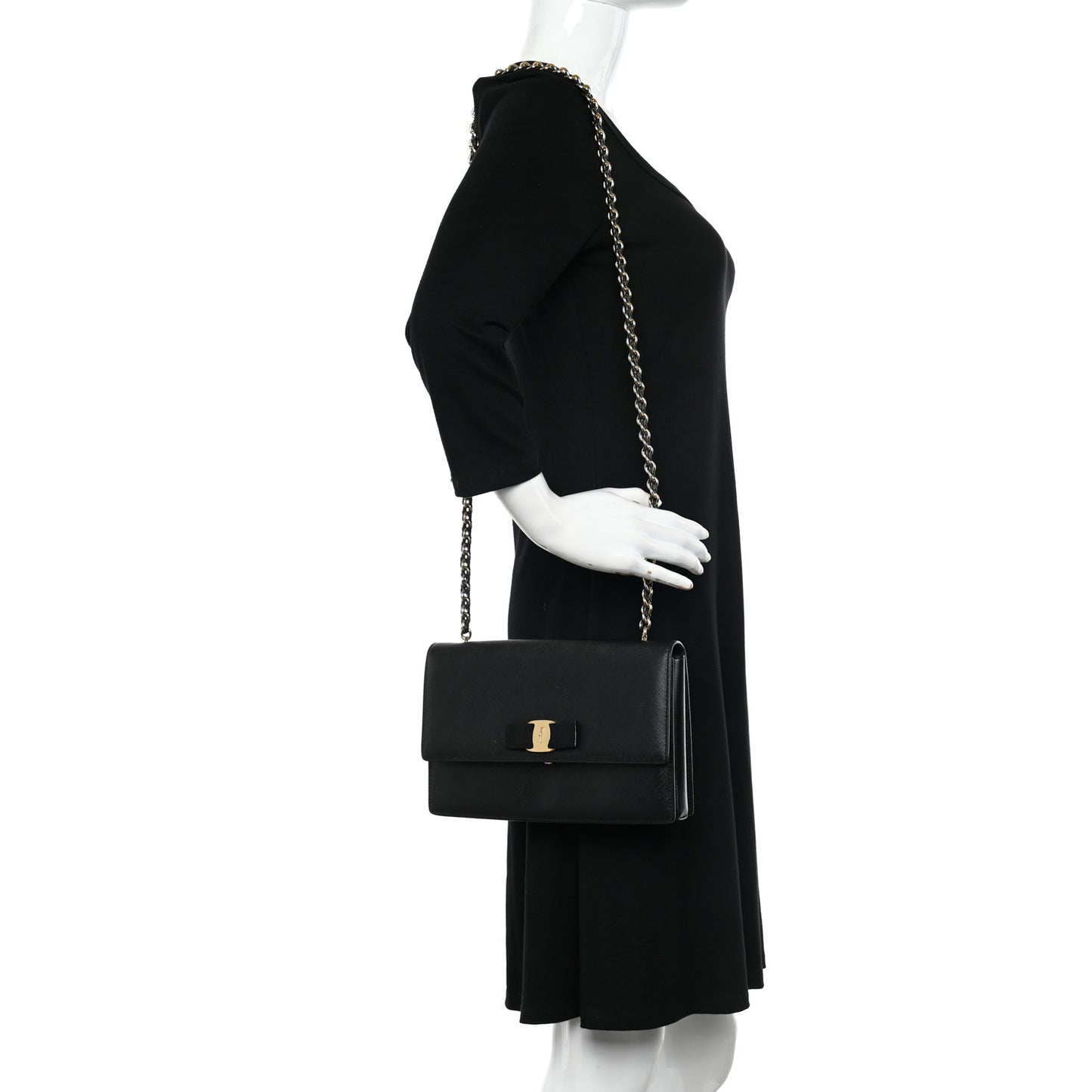 Printed Calfskin Vara Bow Chain Flap Crossbody Black