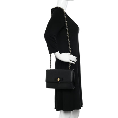 Salvatore Ferragamo Printed Calfskin Vara Bow Chain Flap Crossbody Black 2 of 14