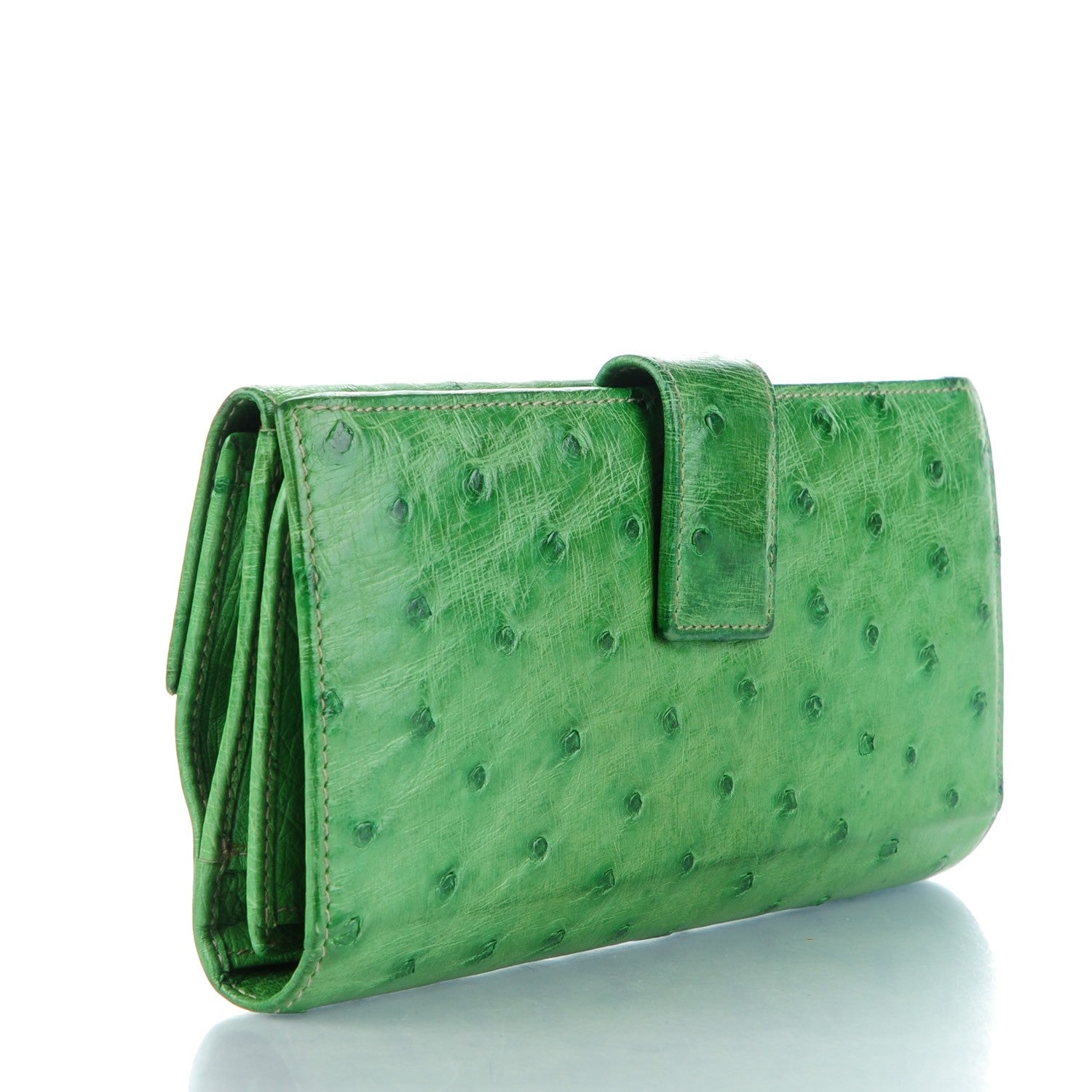 Gucci Ostrich Metal Bar Continental Wallet Green 3 of 7