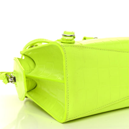 Balenciaga Semi Shiny Calfskin Crocodile Embossed Neo Classic Silver Hardware Mini City Fluo Yellow 8 of 10