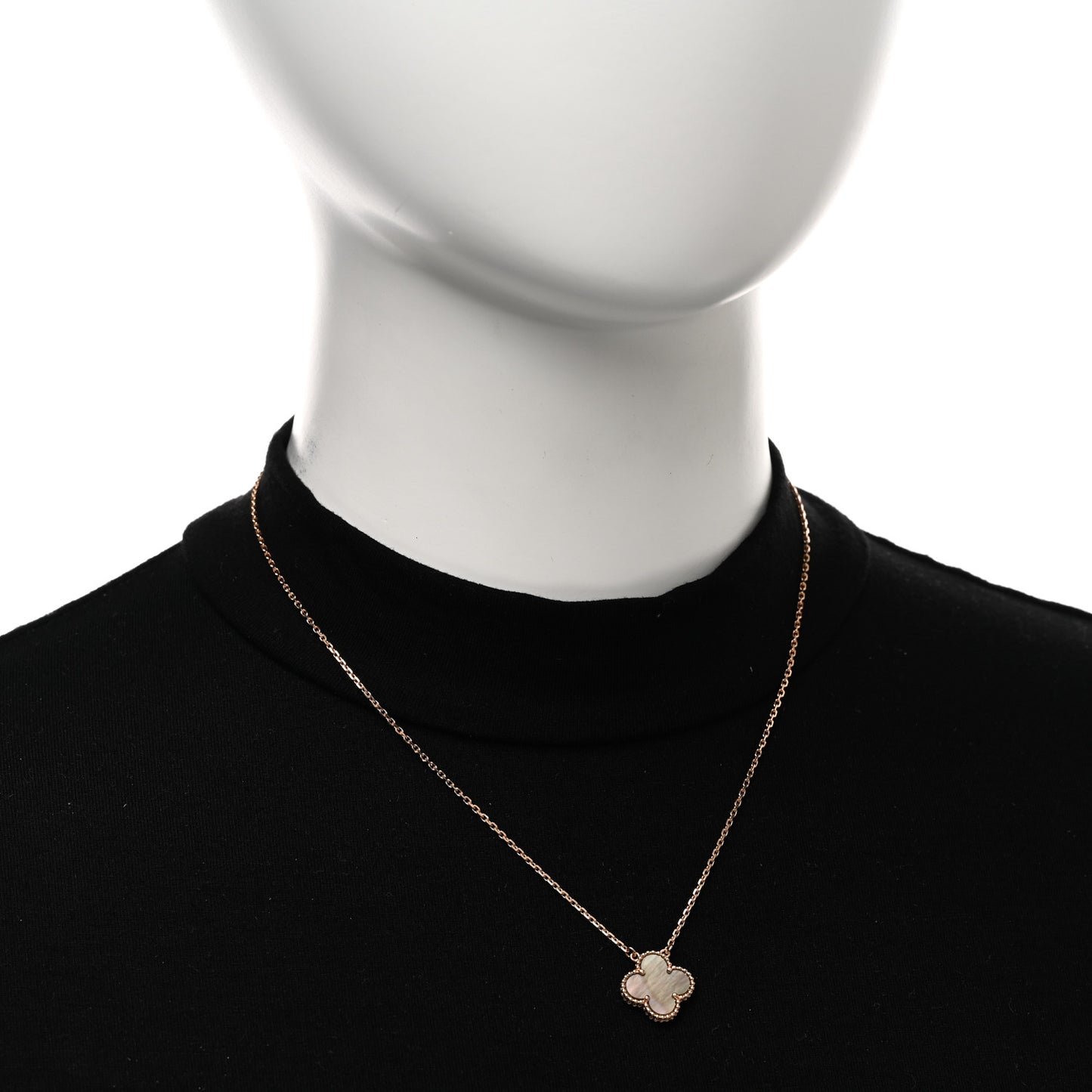 18K Rose Gold Gray Mother of Pearl Vintage Alhambra Pendant Necklace