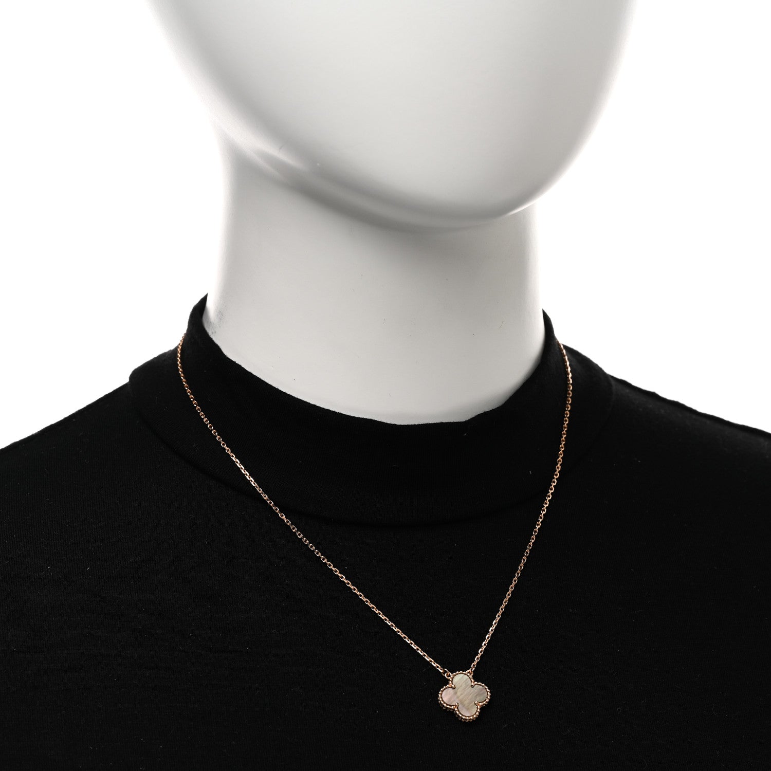 Van Cleef & Arpels 18K Rose Gold Gray Mother of Pearl Vintage Alhambra Pendant Necklace 2 of 6