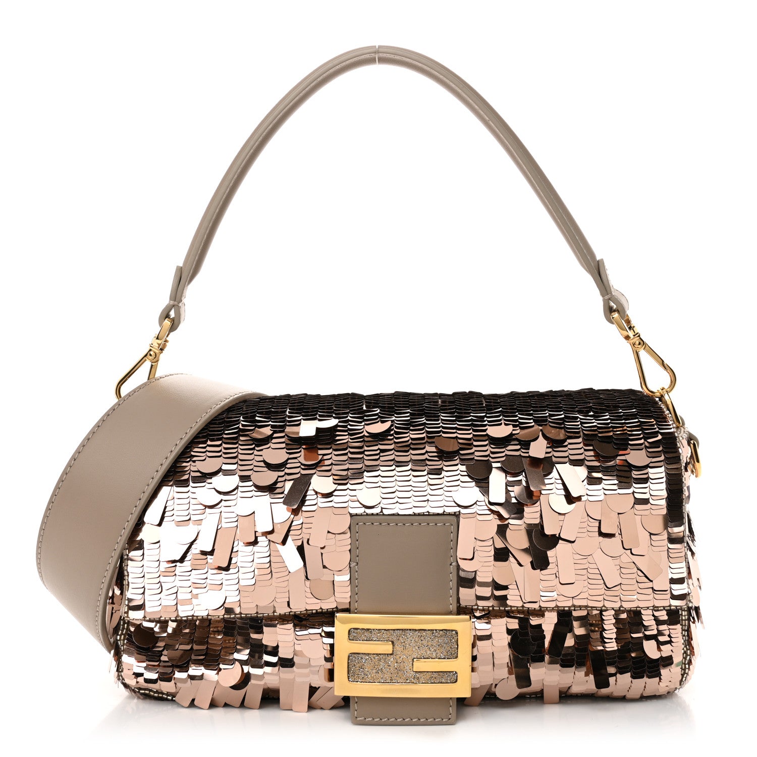 Fendi Sequin Paillettes Vitello Grace Sex and the City Baguette Tortora 1 of 21