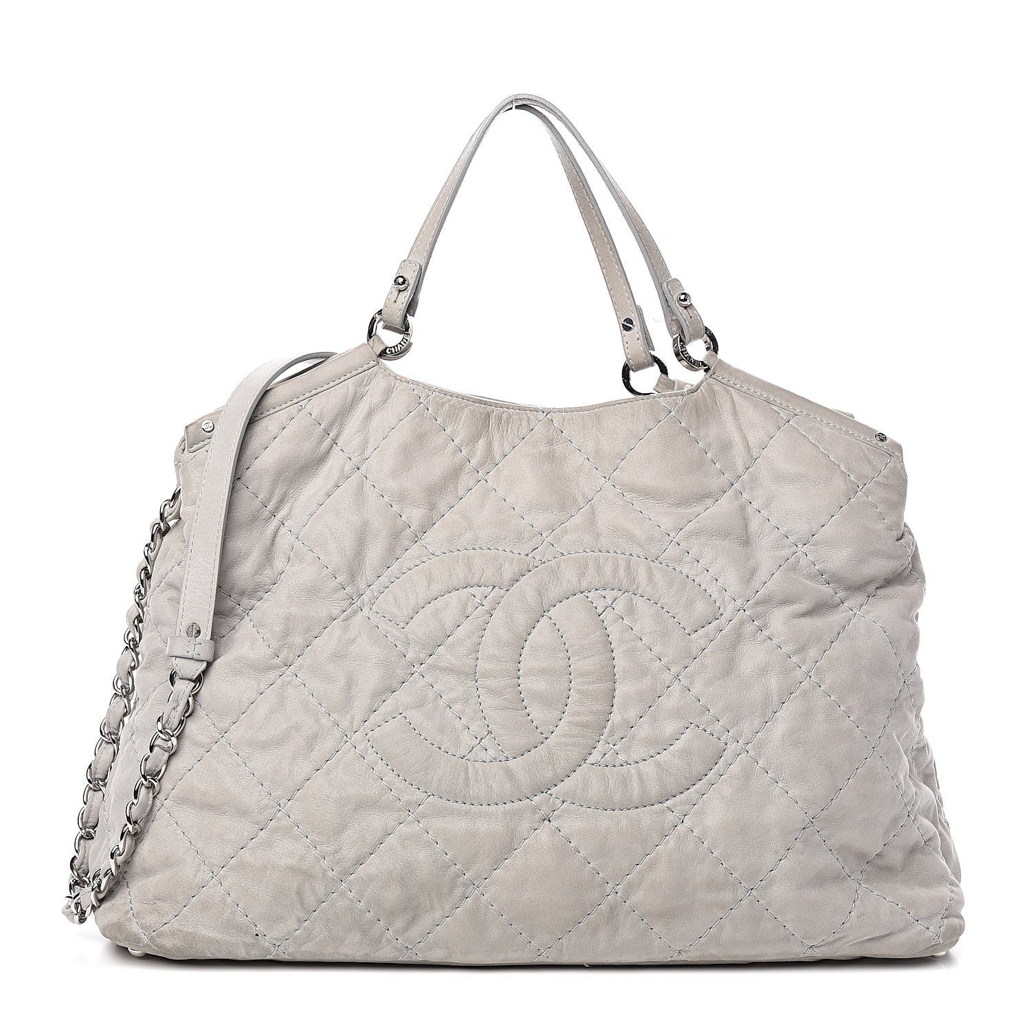 Chanel Iridescent Calfskin Diamond Stitched CC Shopping Tote Gris Clair 1 of 15
