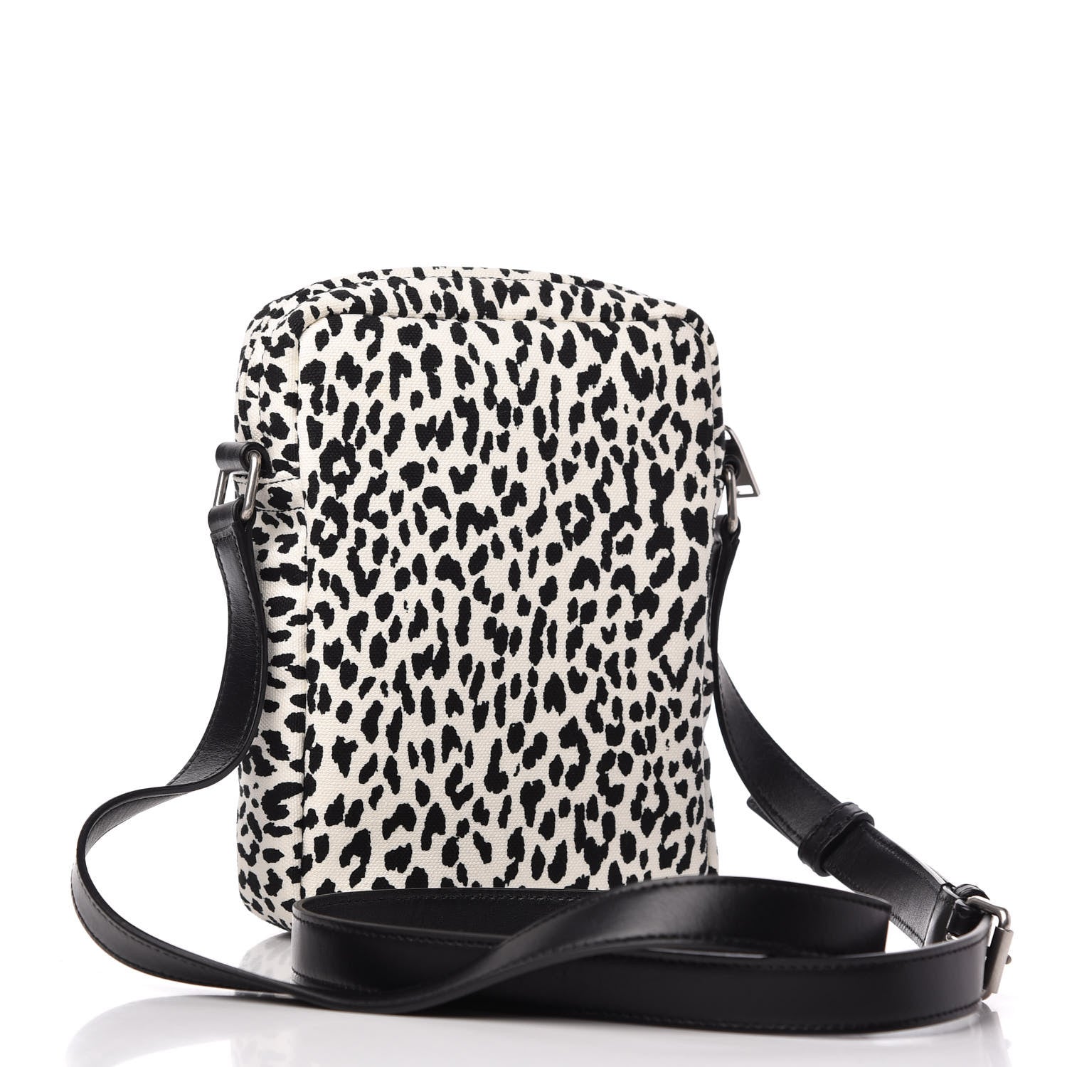 Saint Laurent Canvas Leopard Print Sid Messenger Bag Black White 3 of 9