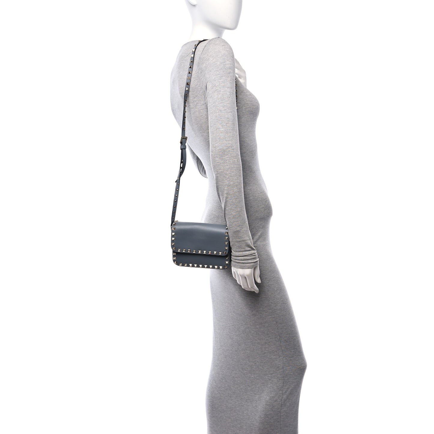 Vitello Rockstud Flap Crossbody Bag Stone