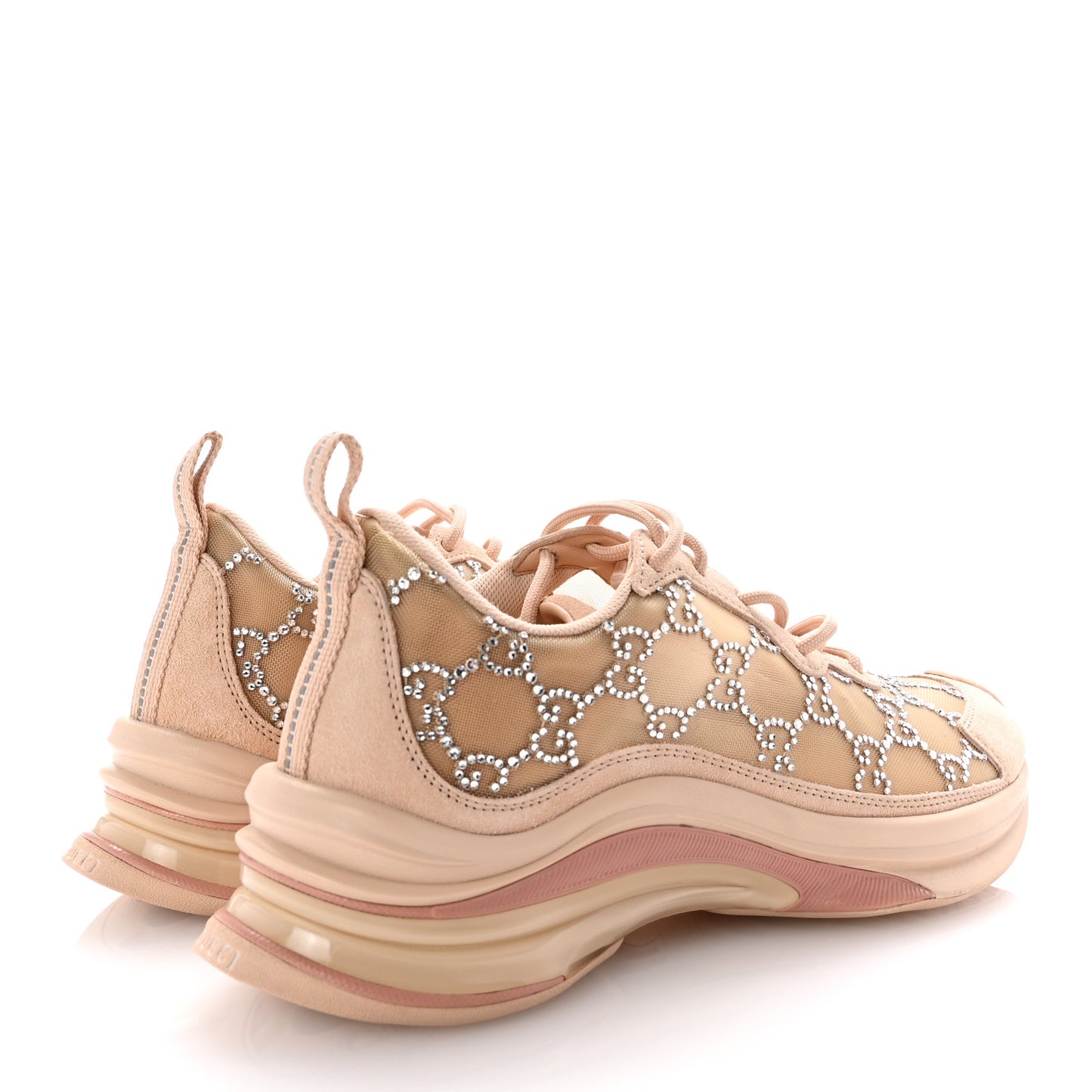 Tela Retino Mesh Crystal Suede GG Monogram Womens Gucci Run Sneakers 36.5 Light Powder Skin Rose Silver