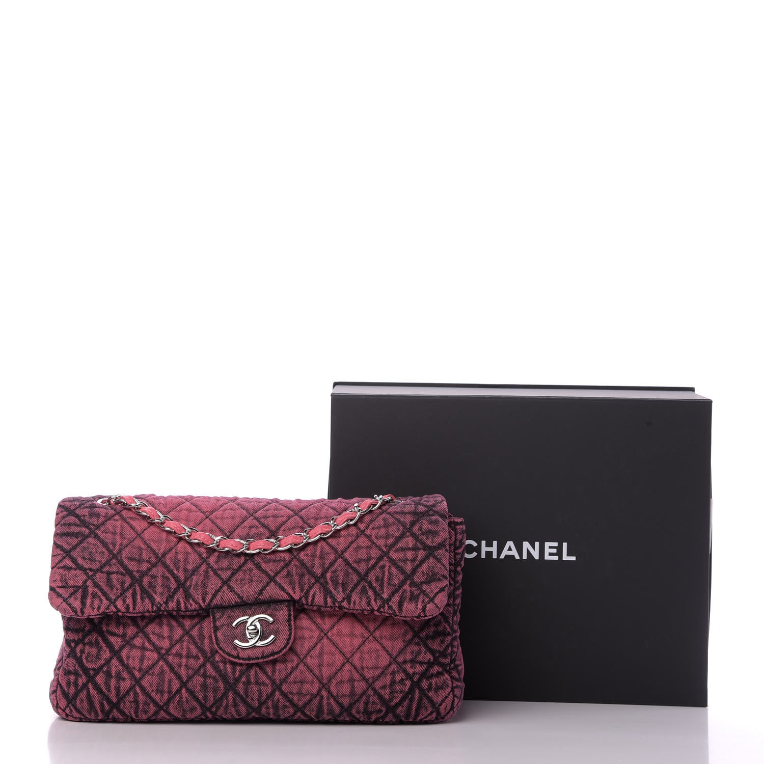 Chanel Denim Quilted Denimpression Flap Red Black 10 of 10