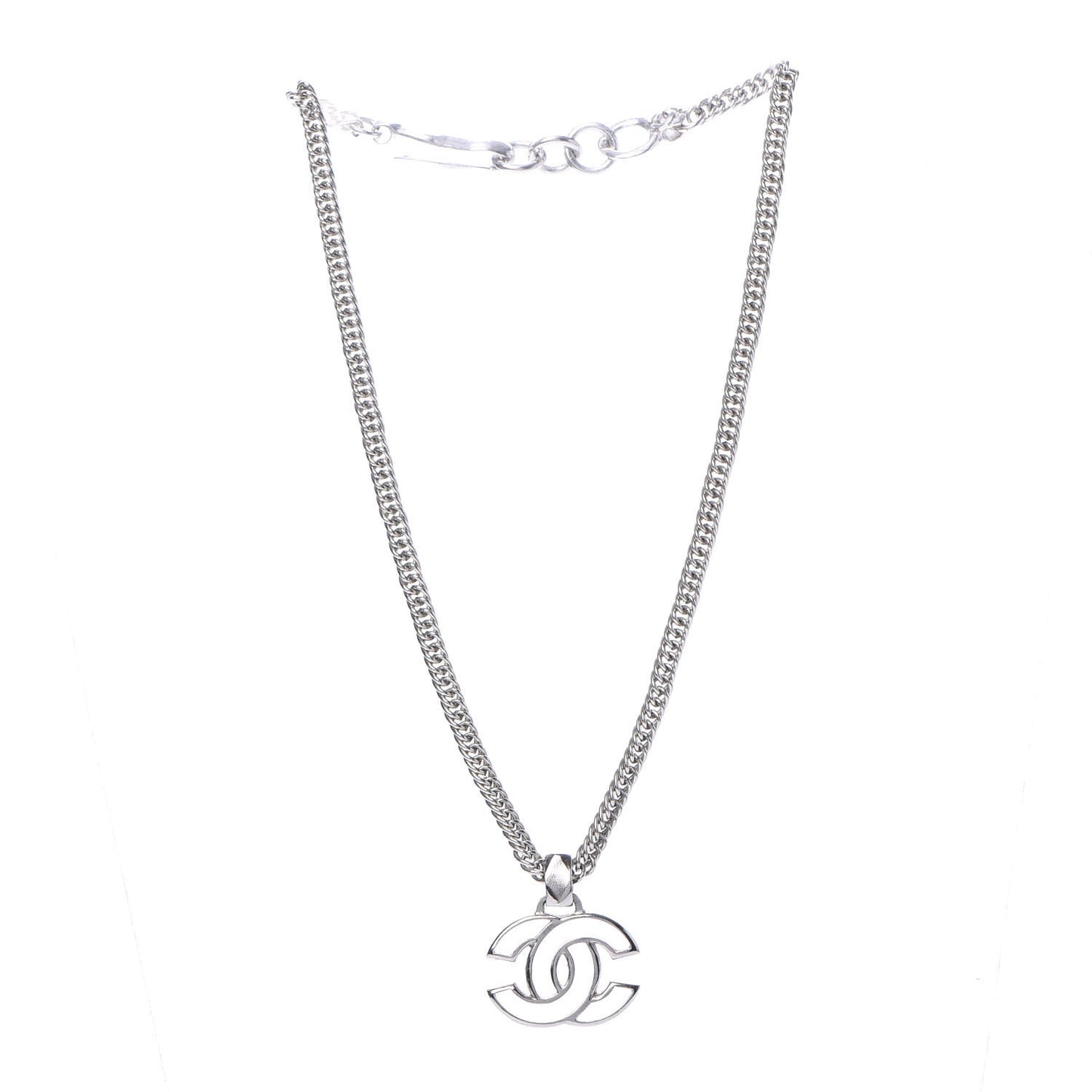 Metal Enamel CC Necklace Silver White