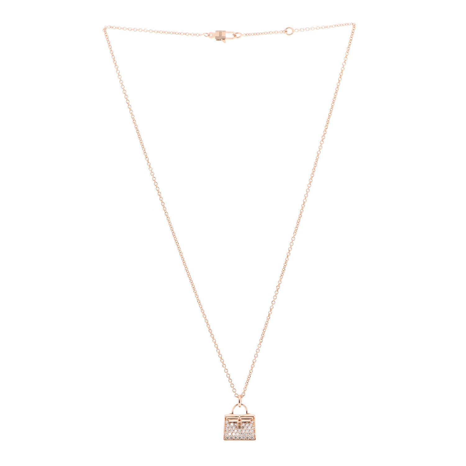 Hermes 18K Rose Gold Diamond Kelly Amulettes Pendant Necklace 3 of 5