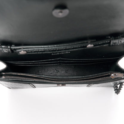 Balenciaga Shiny Calfskin Monochrome Crocodile Embossed Hourglass Wallet On Chain Black 5 of 11