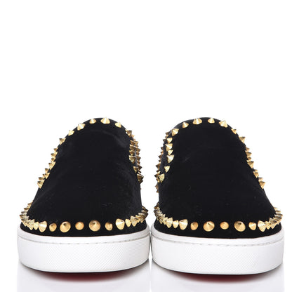 Christian Louboutin Mens Velvet Spikes Pik Boat Sneakers 41 Black 3 of 8