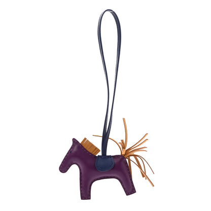 Hermes Milo Lambskin Grigri Rodeo Horse Bag Charm PM Violet Sesame Bleu Saphir 1 of 5