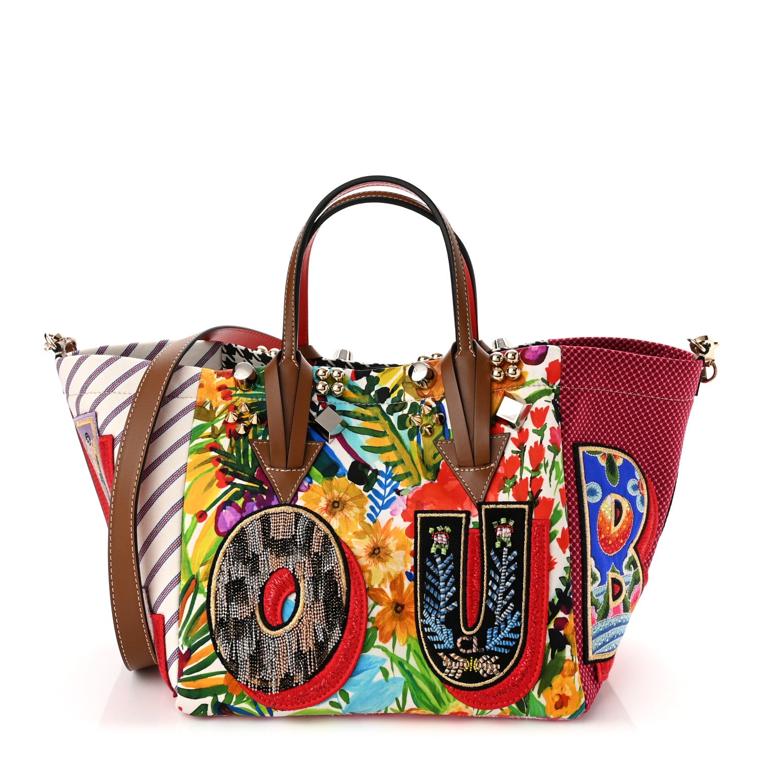 Christian Louboutin Canvas Embroidered Calfskin Caracaba Tote Multicolor 1 of 9