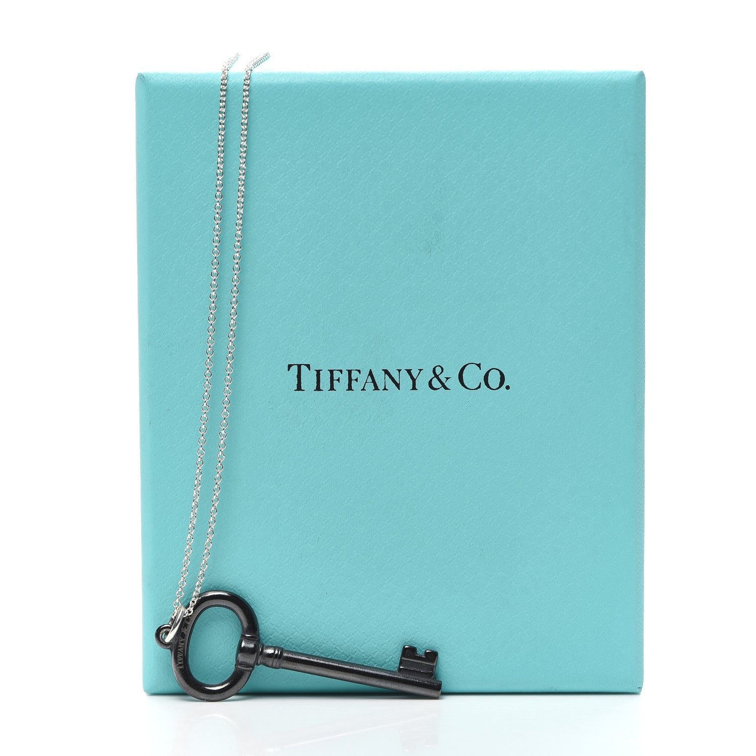 Tiffany Black Titanium Sterling Silver Oval Key Pendant Necklace 6 of 6