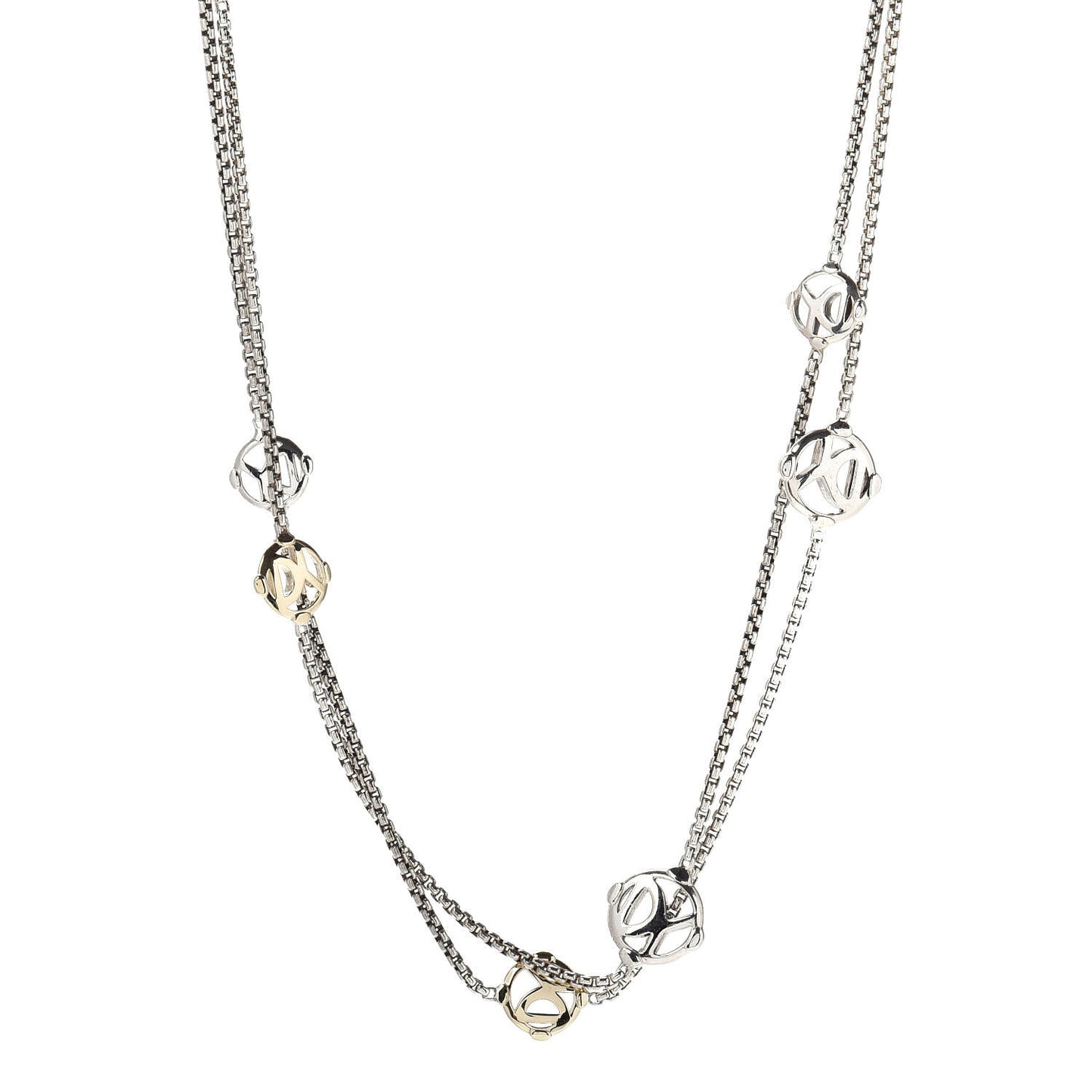 Sterling Silver 14K Yellow Gold Logo Station Necklace 36"