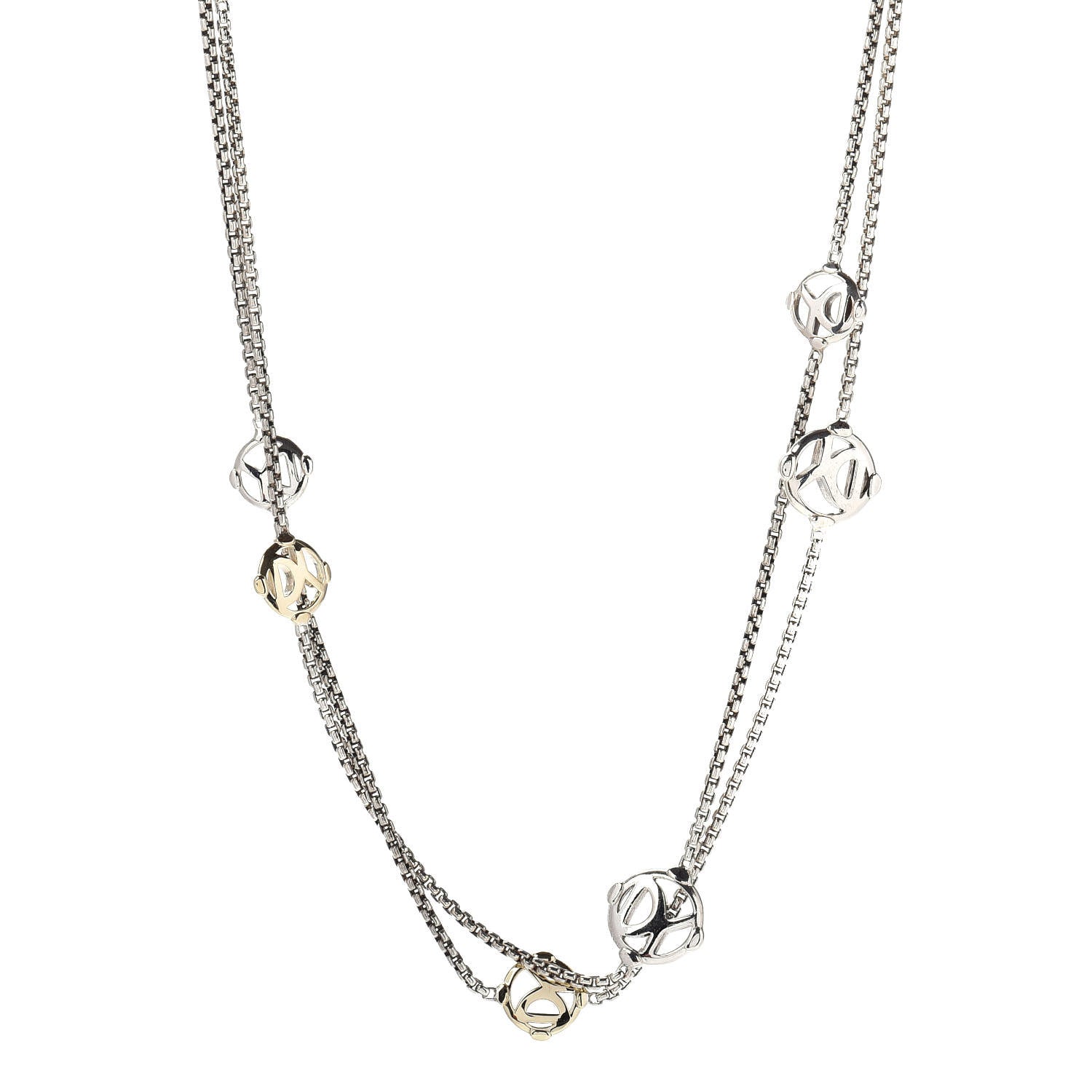 David Yurman Sterling Silver 14K Yellow Gold Logo Station Necklace 36" 1 of 4