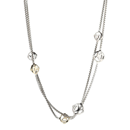 David Yurman Sterling Silver 14K Yellow Gold Logo Station Necklace 36" 1 of 4
