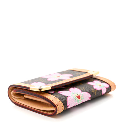 Louis Vuitton Monogram Cherry Blossom Porte-Monnaie Plat Coin Purse Brown 4 of 8