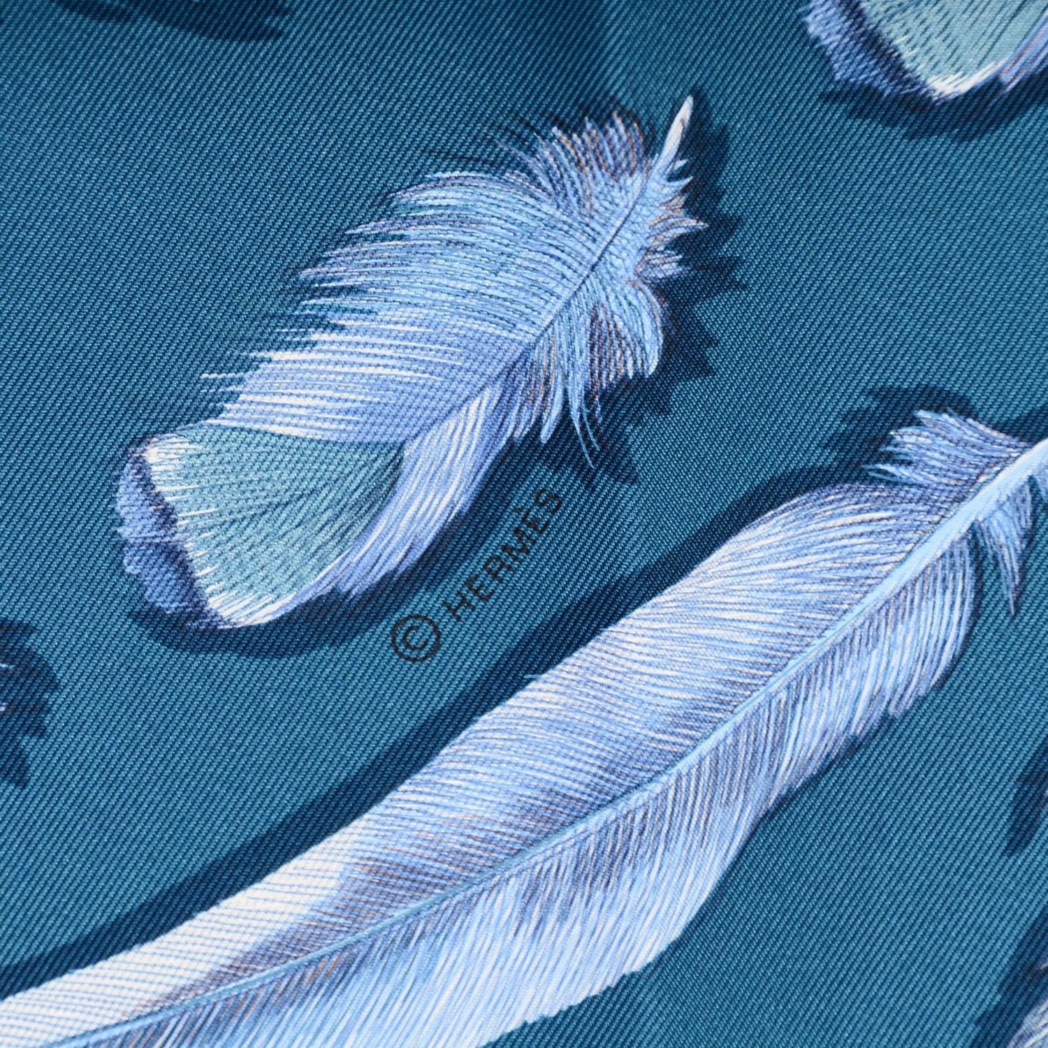 Hermes Silk Plumes II Scarf 90 Bronze Canard Petrol 5 of 6