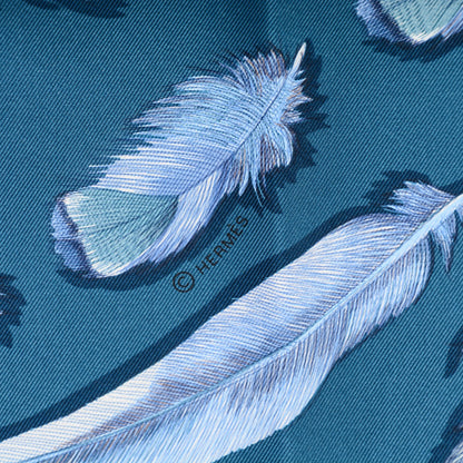 Hermes Silk Plumes II Scarf 90 Bronze Canard Petrol 5 of 6