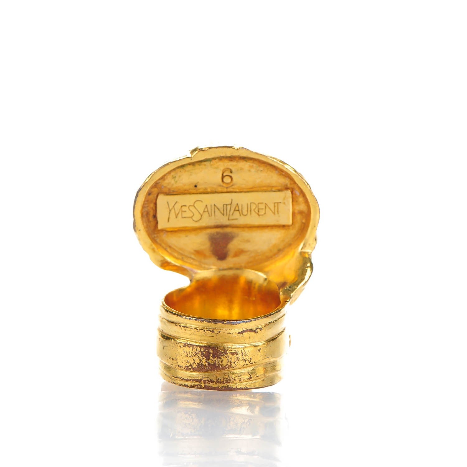 Saint Laurent Glass Cabochon Arty Ovale Ring 6 Gold Opium 3 of 4