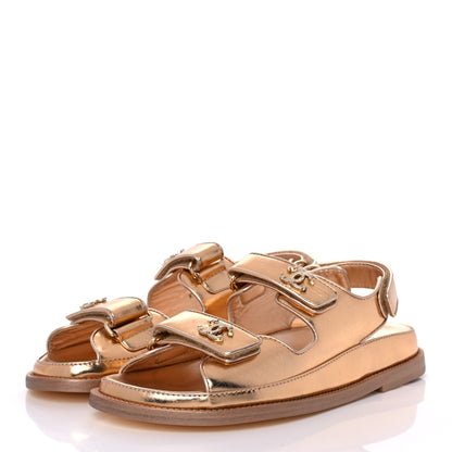 Chanel Metallic Laminated Calfskin Velcro Dad Sandals 37.5 Golden 3 of 10
