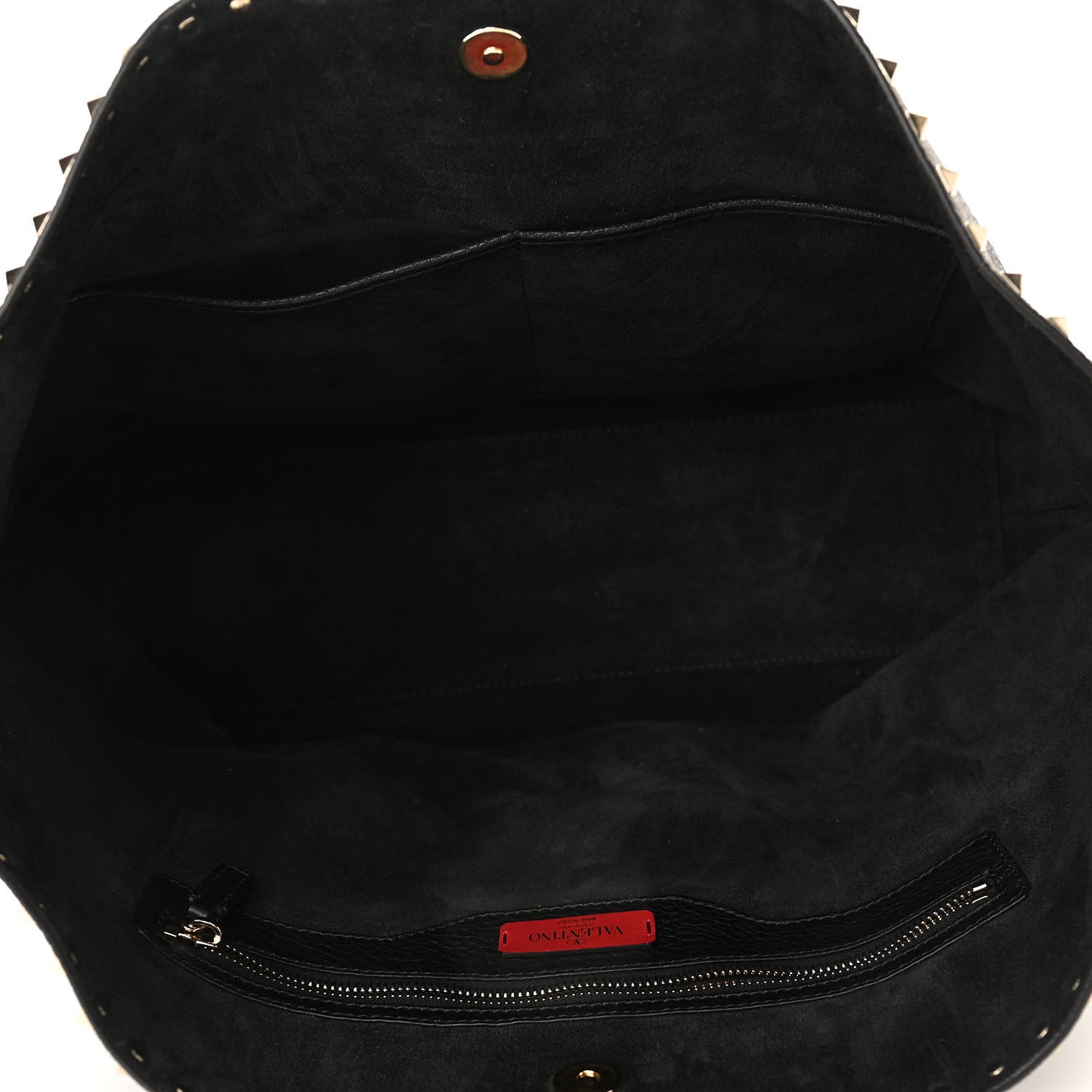 Grained Calfskin Rockstud Shoulder Tote Black