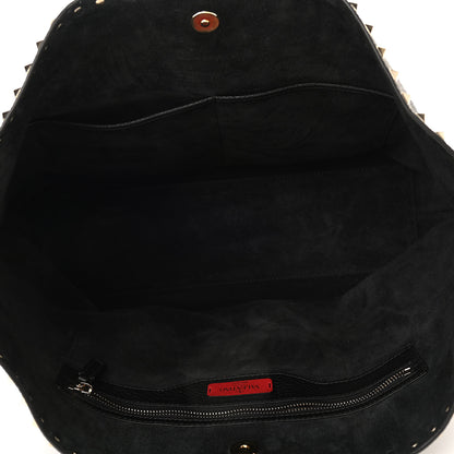 Valentino Garavani Grained Calfskin Rockstud Shoulder Tote Black 5 of 9