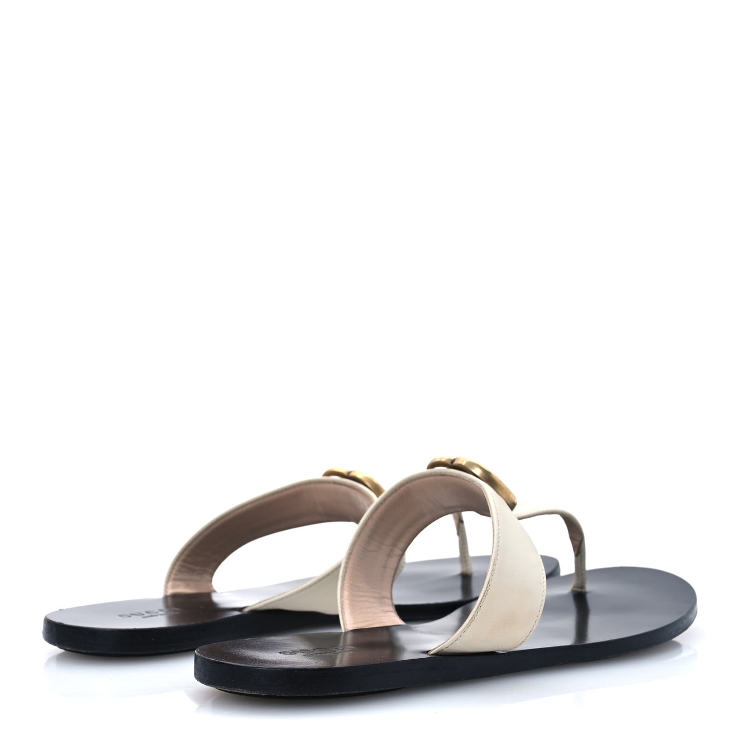 Calfskin GG Marmont Thong Sandals 38 Mystic White