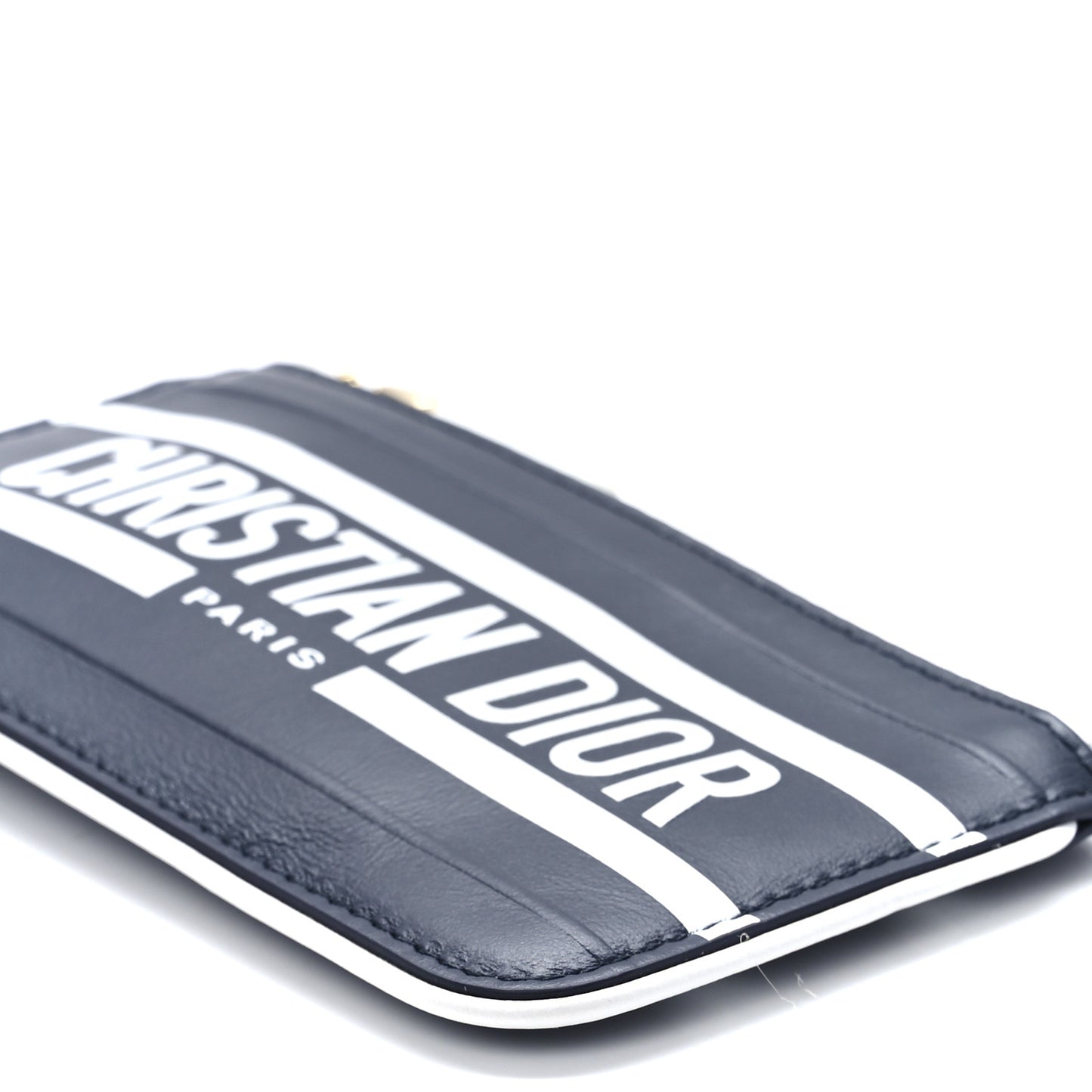 Calfskin Vibe Zip Key Wallet Blue White