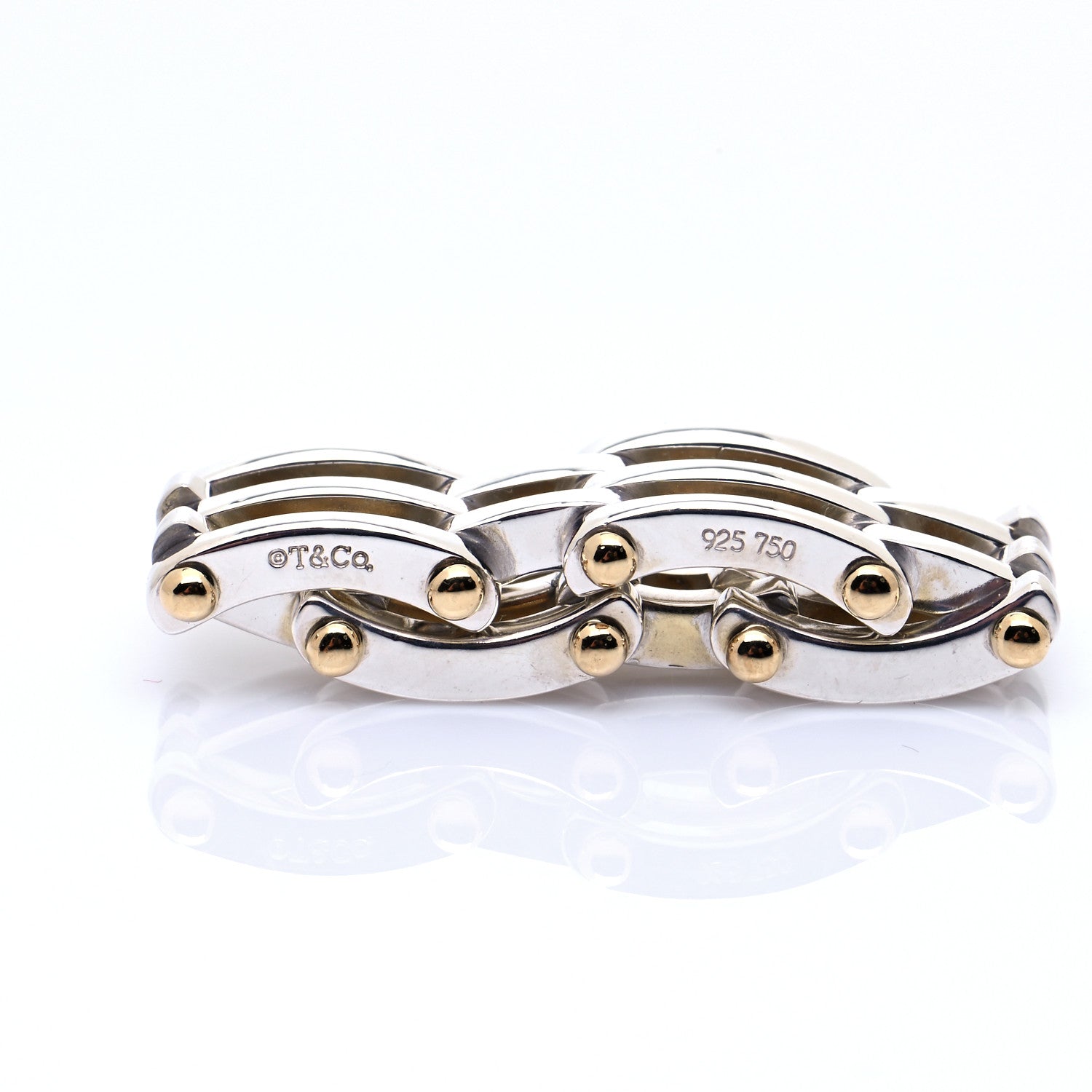 Tiffany Sterling Silver 18K Yellow Gold Gatelink Ring 53 6.5 5 of 6