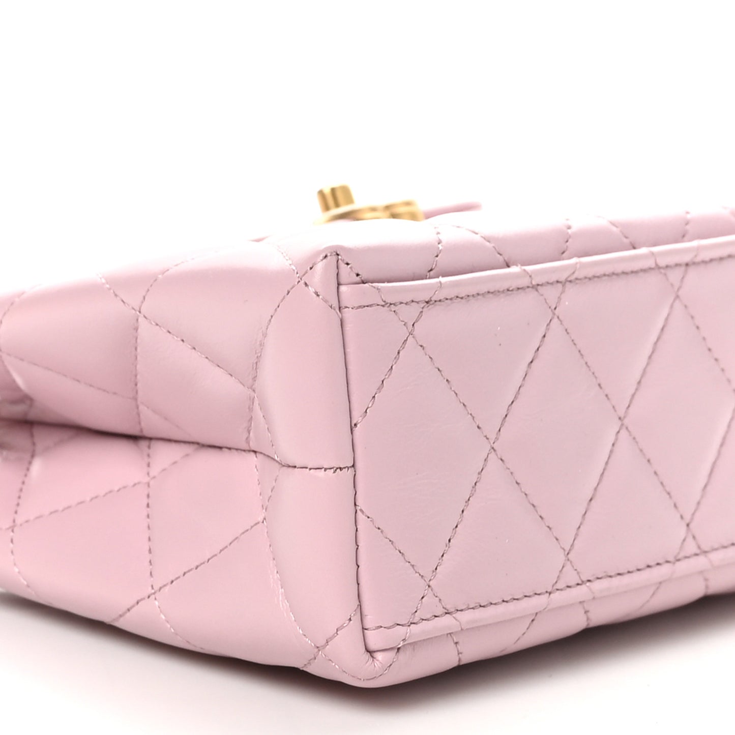 Shiny Aged Calfskin Quilted Nano Kelly Shopper Pink