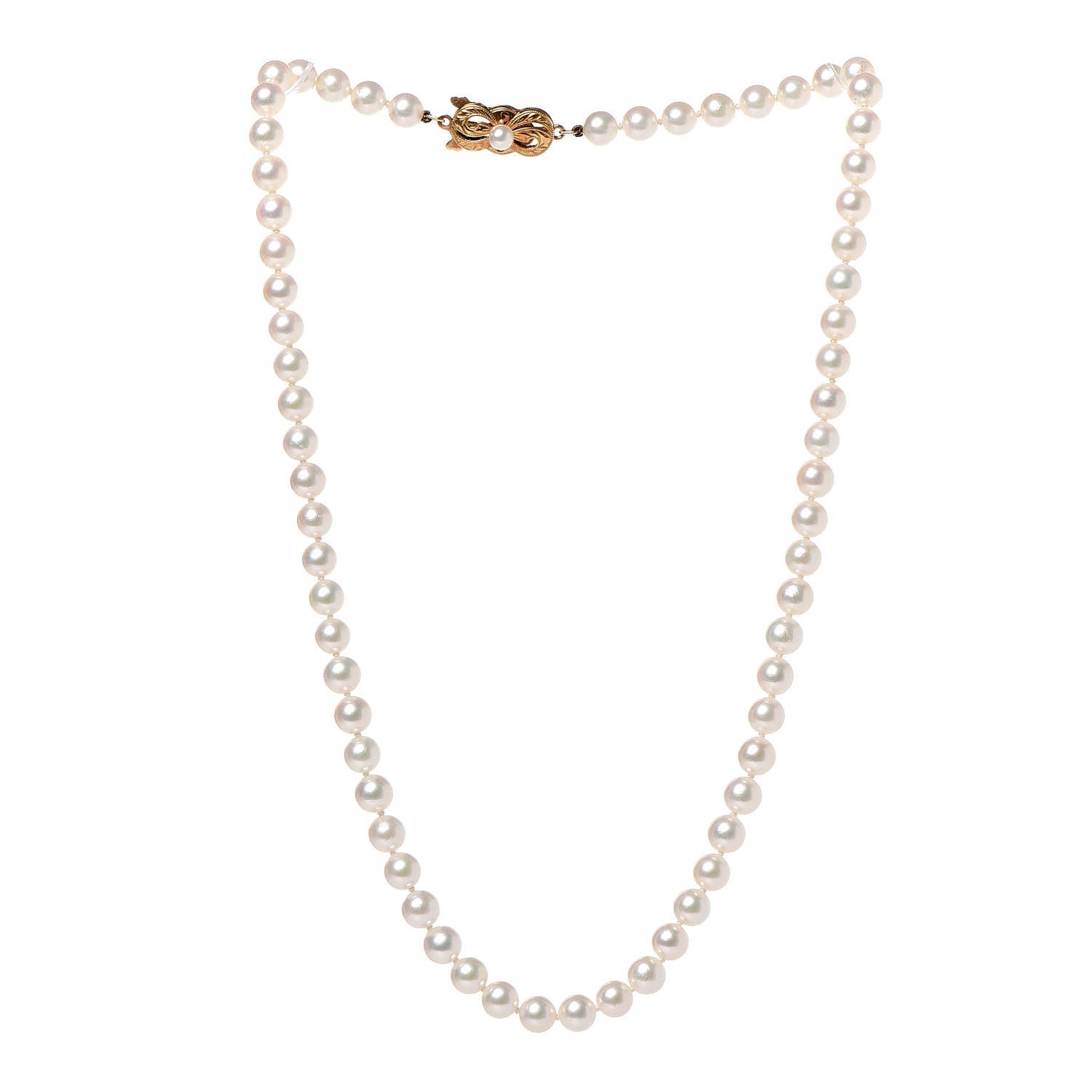 18K Yellow Gold Akoya Pearl 5.5-6mm Strand Necklace 16.5"