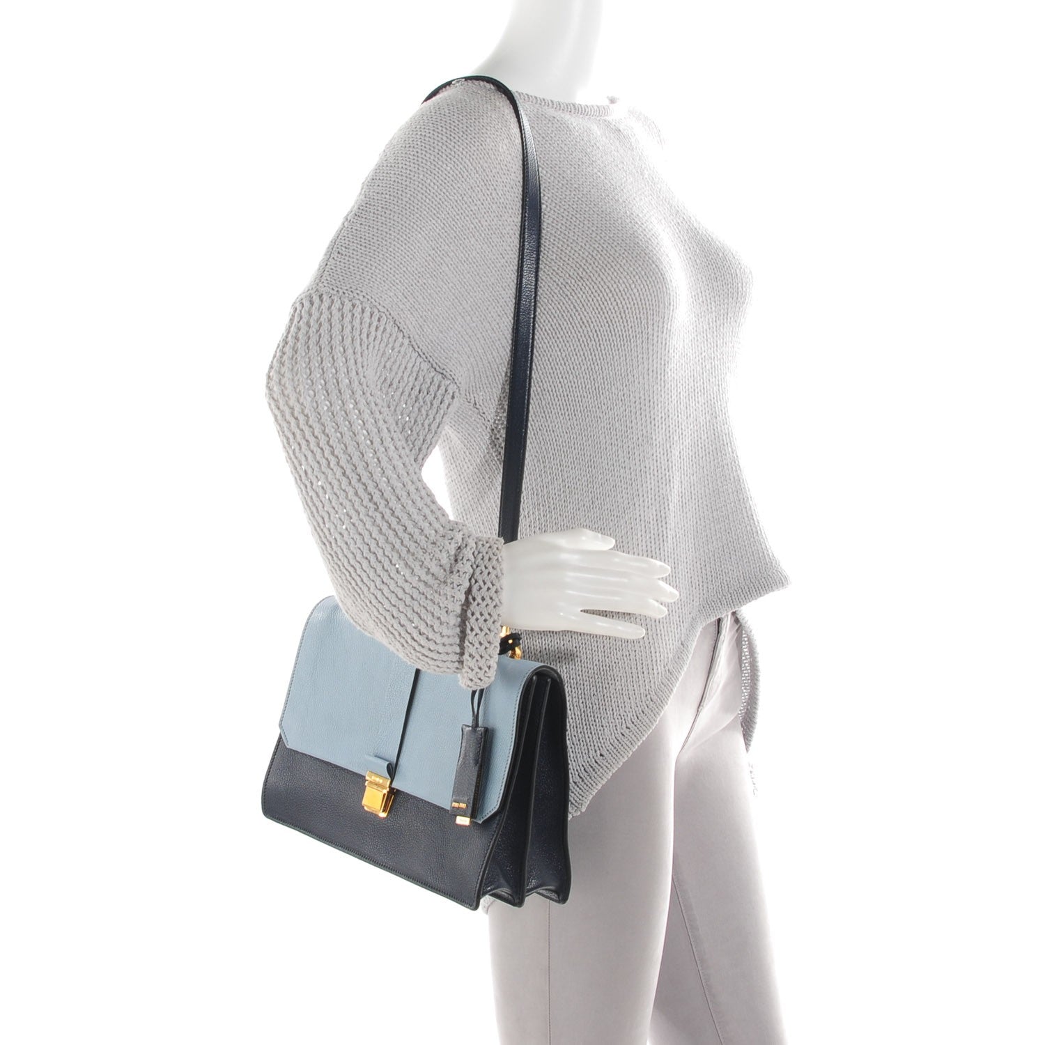 Miu Miu Goatskin Bandoliera Madras Bi-Color Shoulder Bag Cielo Baltico 2 of 9
