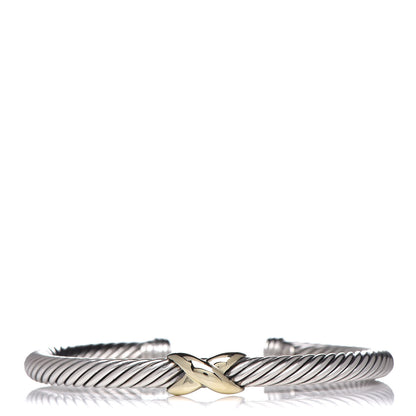 David Yurman Sterling Silver 14K Yellow Gold 5mm X Station Cable Bracelet 1 of 5