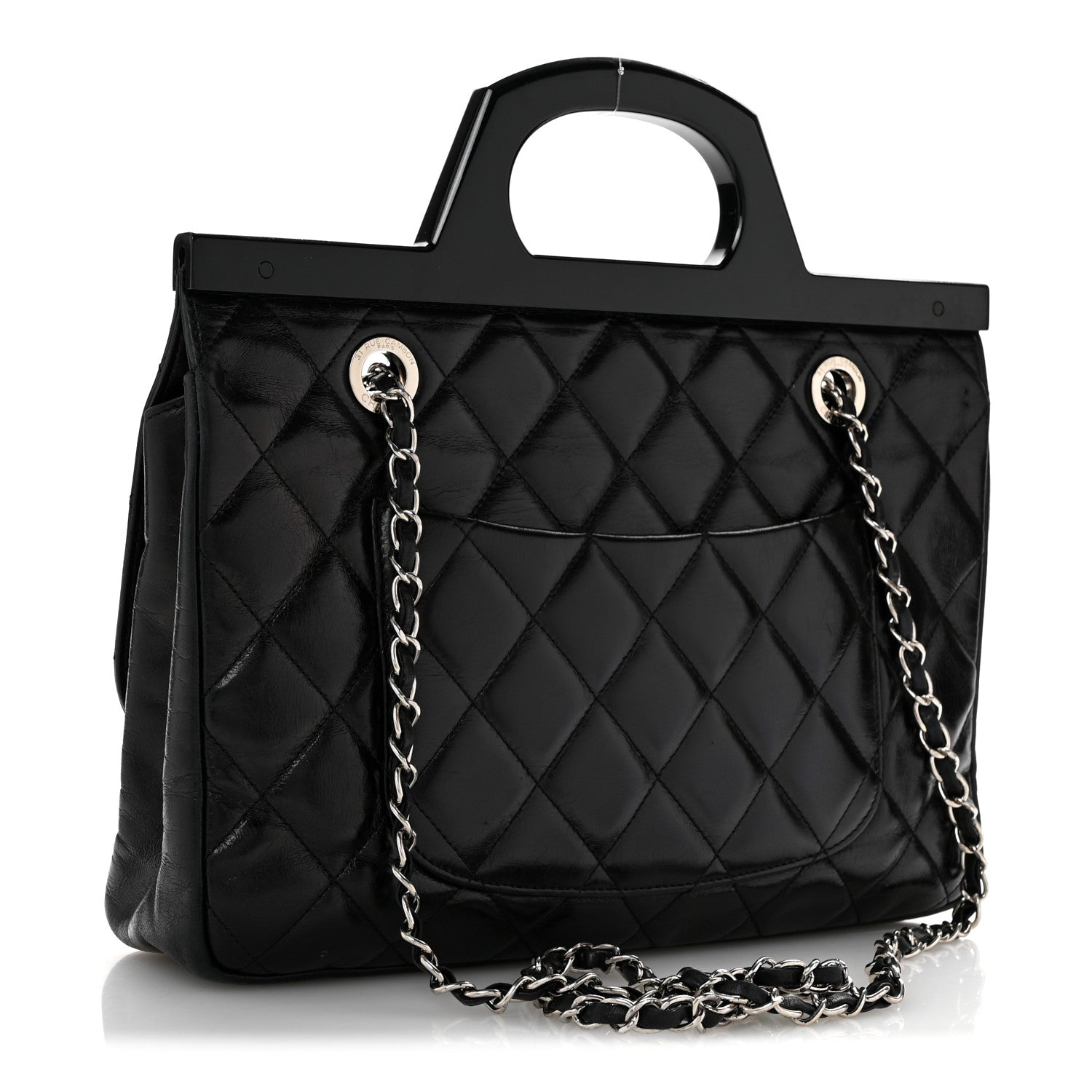 Chanel Glazed Calfskin Quilted Small CC Delivery Tote Black 3 of 15
