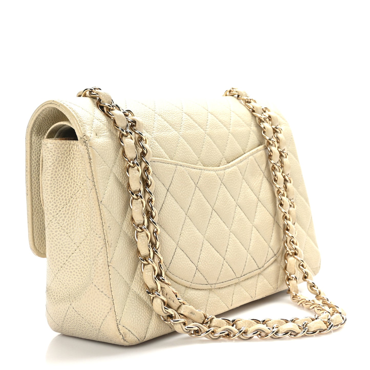 Caviar Quilted Medium Double Flap White