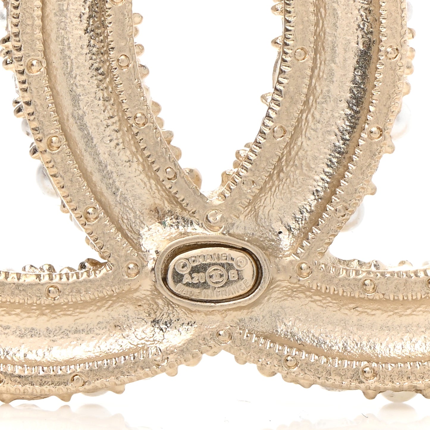 Crystal Pearl Caviar CC Brooch Gold