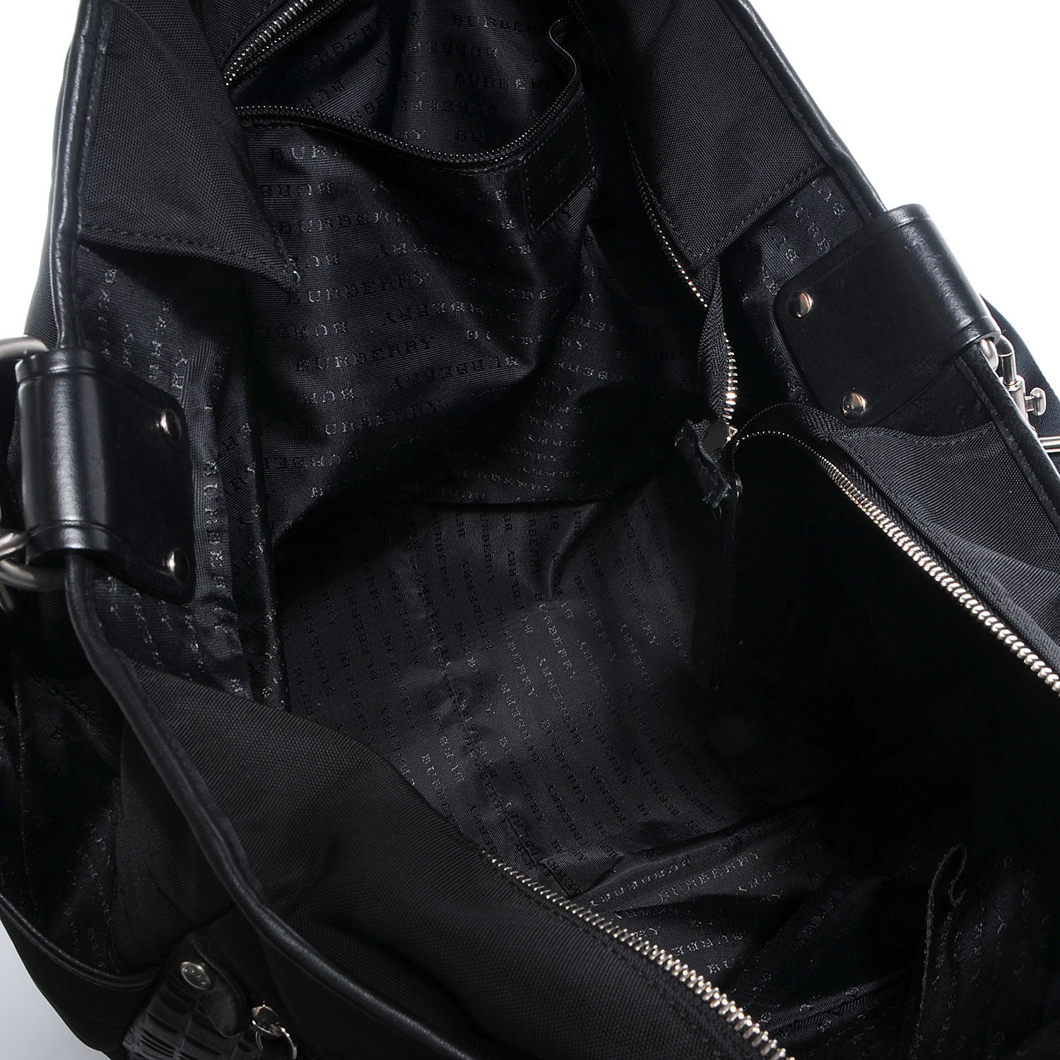 Burberry Leather Check Embossed Tote Bag Black 7 of 9