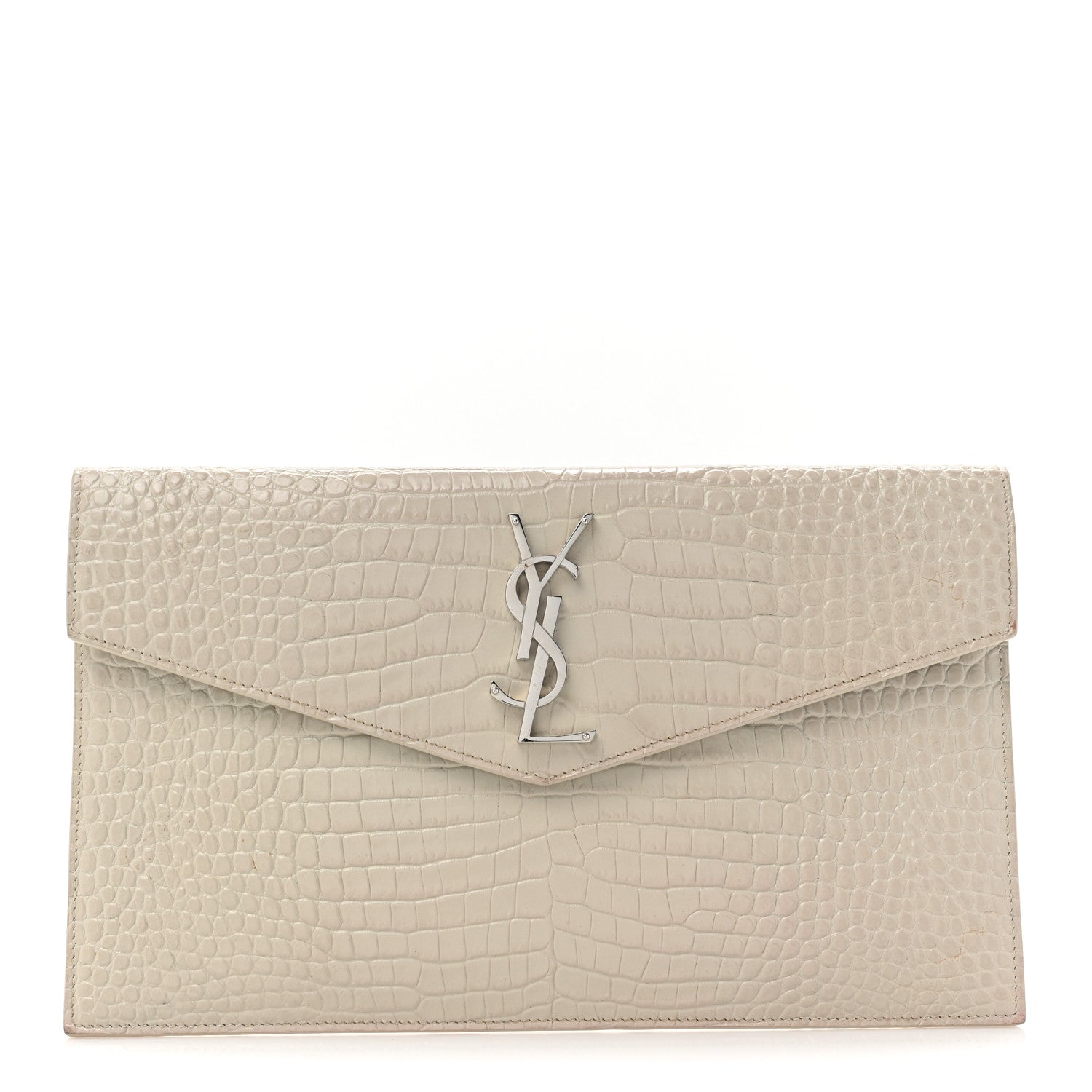 Saint Laurent Calfskin Crocodile Embossed Uptown Monogram Clutch Porcellana 1 of 14