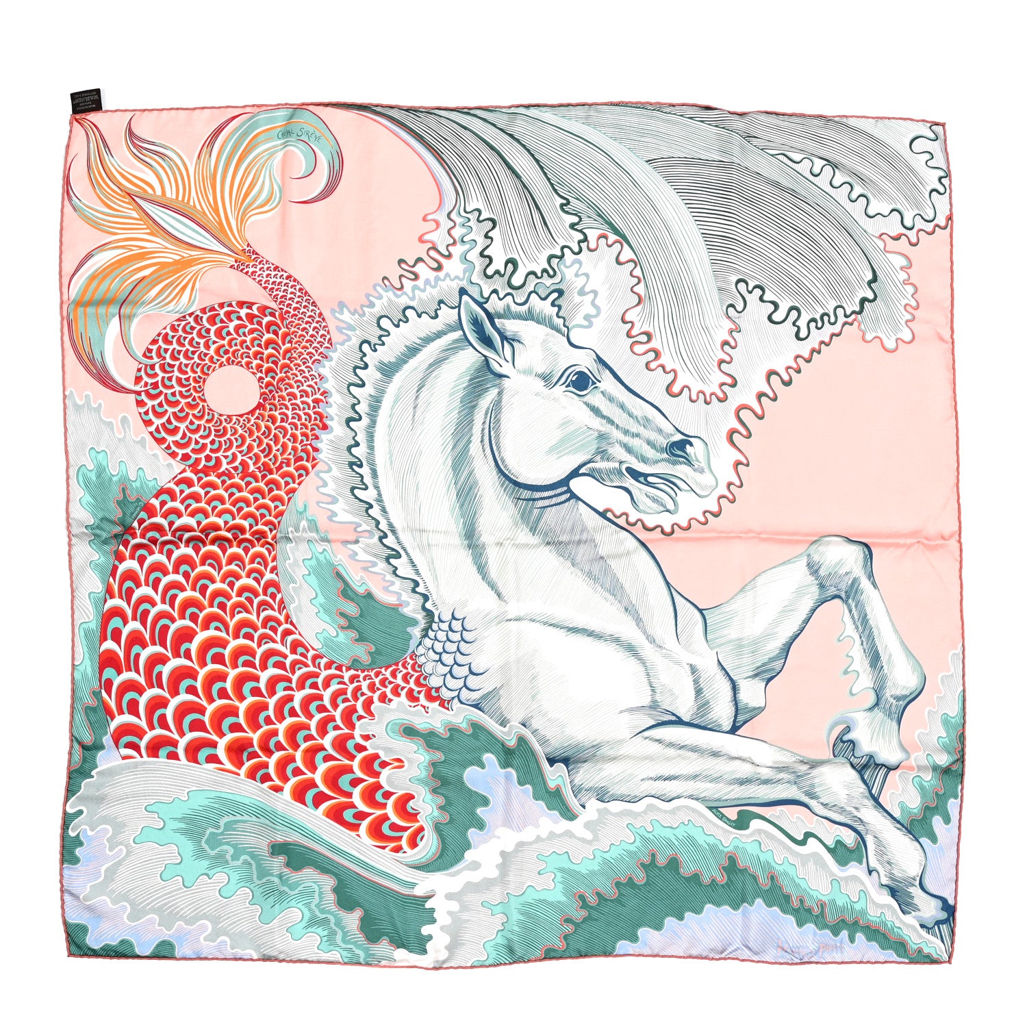 Hermes Silk Cheval Sirene Double Face 90 Rose Poudre Vert Corail 1 of 7